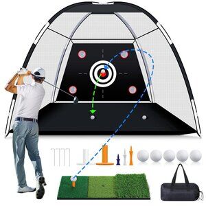 Golf Net with Practice Mat 10 x 7 ft Golf Hitting Net for Outdoor Indoor Backyar